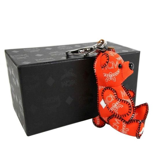 MCM Women's Orange Nylon Bear Charm With Key Ring And White Logo Print - Picture 6 of 6